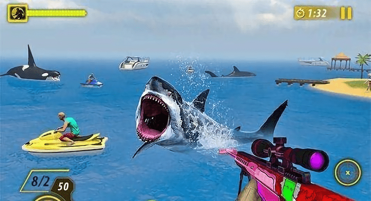 鲨鱼狩猎动物射击游戏(sharkdeadlyhuntingbeach)